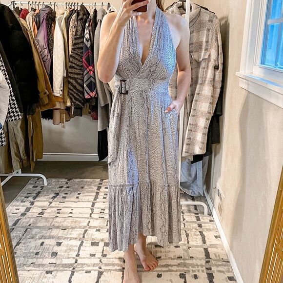 Anthropologie Marfa Snakeskin Grey Midi Dress 2 - Picture 5 of 13